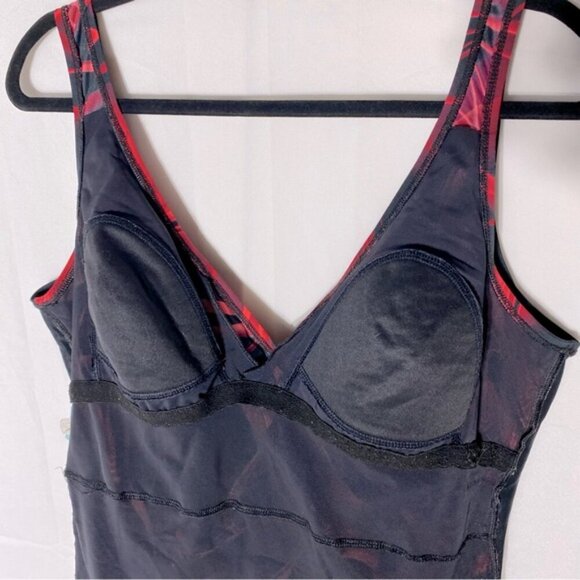 Swan Black Red Smoke Print Front One Piece Bathing Suit Swimsuit M - Picture 10 of 16